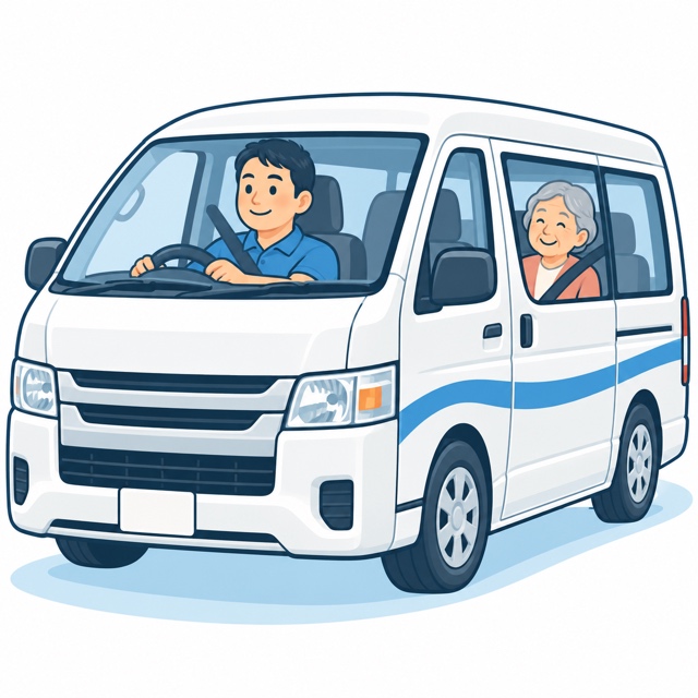 福祉車両を運転する職員と乗車している利用者